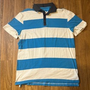 Lululemon mens collared golf polo shirt blue and white striped size  XL